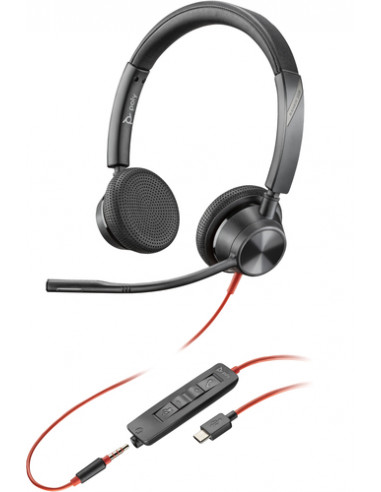 POLY Cuffie stereo Blackwire 3325 con connettore USB-C + spina da 3,5 mm + adattatore USB-C/A