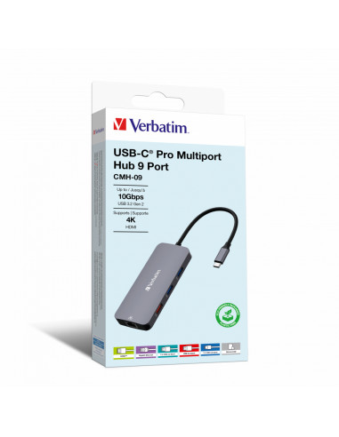 Verbatim CMH-09 USB tipo-C 10000 Mbit/s Argento