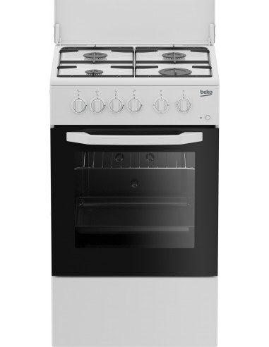 Beko Cucina CSS42014FW, (LxDxA) 50x50x85, Bianca, Forno elettrico statico, piano cottura a gas 4 zone, Coperchio in metallo